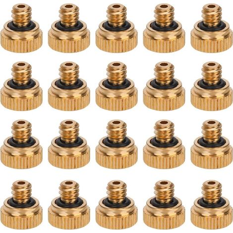 20pcs Buses de Brumisation en Laiton, Buses de Brumisation Filetées pour Tube 1/4 Système de Refroidissement Extérieur Humidification de l'Aménagement Paysager de Serre (1/4)