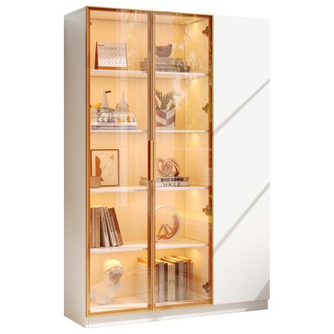Zqoyn Vitrine en verre, hauteur 165 cm – vitrine à trois portes avec éclairage LED, couleurs réglables, étagères réglables et dispositif anti-basculement, vitrine blanche