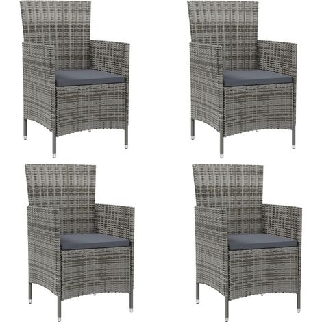Gartenstühle mit Kissen 4 Stk. Poly Rattan Grau