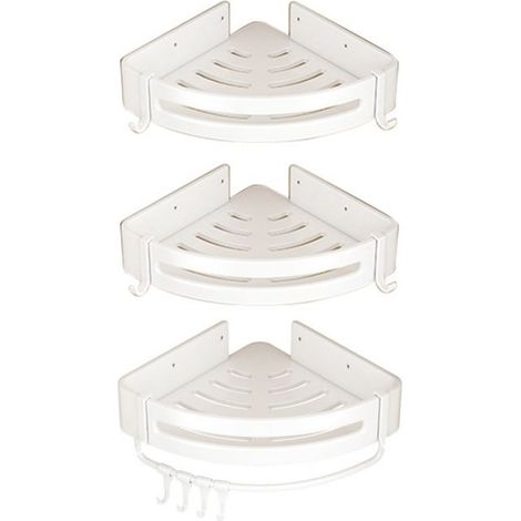 Etagere Toilette Triangle - Aluminium Blanc - Rangement Mural Salle De Bain - Sans Perçage - 30 X 21 5 X 4 5 Cm - Lot De 3 (1/5)