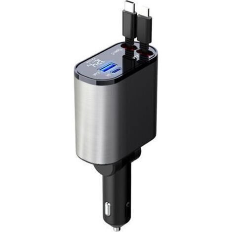 60W Retractable Car Charger, 4-in-1 Phone Charger, Fast Charging Cables and 2-Port USB Car Charger Adapter, for iPhone 15/iPad, Galaxy/Google/Huawei (1/4)
