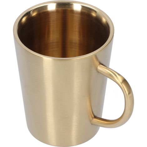 Mug à bière/café/eau en acier inoxydable 304 de 340 ml avec poignée, double paroi, couleur or (1/5)
