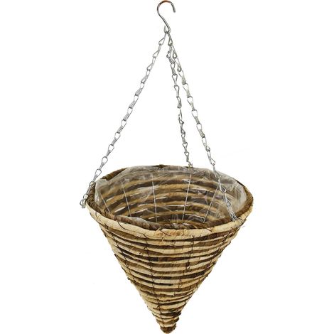 12" Rope Cone Garden Hanging Baskets Indoor Outdoor Hanging Planter Plant Pots Rattan Wicker Hanging Basket (12" Rope Cone Basket) (1/4)