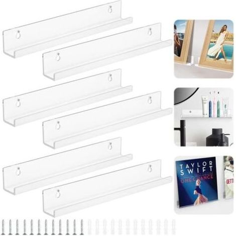 6 transparente Acryl-Schallplattenhalter, Hängeregal, Wanddisplay für Schallplatten, Fotoalben (1/5)