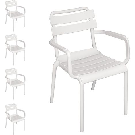 Set 4 sedie da esterno impilabili con braccioli, colore bianco, arredo casa e bar (1/5)