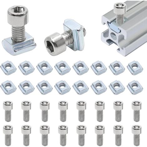 30 Pièces Écrou à Rainure en T Coulissant M5 de Marteau Écrou en T avec Vis Écrous en T en Acier au Carbone pour Accessoires de Profil D'extrusion en Aluminium