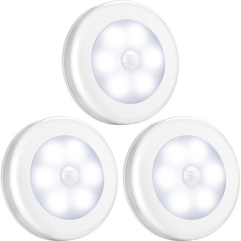 Lot de 3 lampes à détecteur de mouvement, veilleuses LED à piles, appliques murales pour placards, escaliers, couloirs, salles de bain, chambres, cuisines, etc. (1/5)