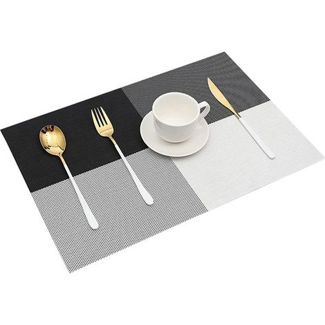 8 nappes de table en PVC imperméable, motif à carreaux noir et blanc, facile à nettoyer pour restaurant ou hôtel (1/5)