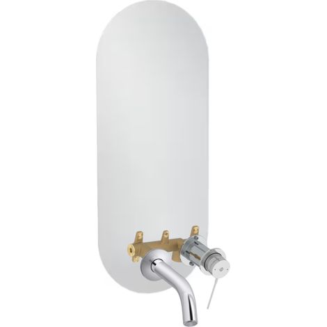 Espejo LED ovalado con 2 agujeros + mezclador de lavabo incorporado JACOB DELAFON Grands Boulevards Cromo + cuerpo empotrado
