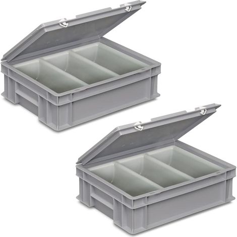BRB 2x Euro-Besteckkoffer mit 3-Mulden-Einsatz, LxBxH 400x300x130 mm, grau