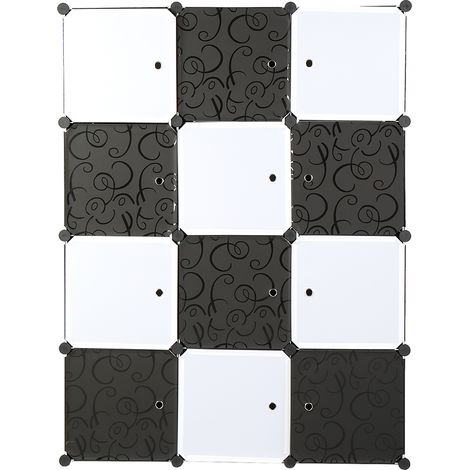 12 Würfel-Organizer stapelbare Kunststoff-Würfelregale Design multifunktionaler modularer Schrank mit Kleiderstange schwarz und weiß (1/5)