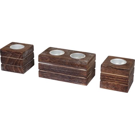 Set portacandele decorative 2-1-1 shabby vintage Leuca T601 legno paulonia marrone