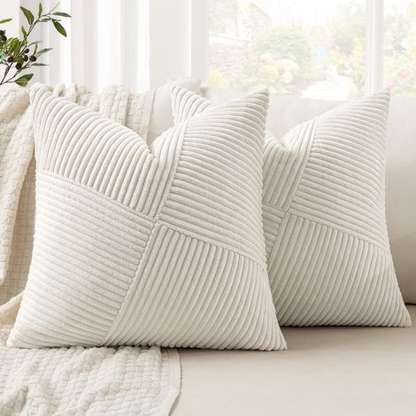 BEBUSINGOTO Juego de 2 fundas de cojín decorativas con cremallera oculta, aptas para dormitorio y salón, color blanco roto, 45 x 45 cm. (1/5)