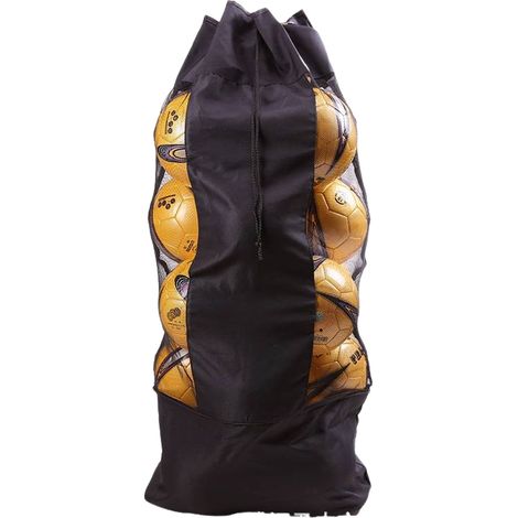 Grand sac de transport en filet pouvant contenir jusqu'à 5 ballons de football, équipé d'une bandoulière réglable, noir (1/2)