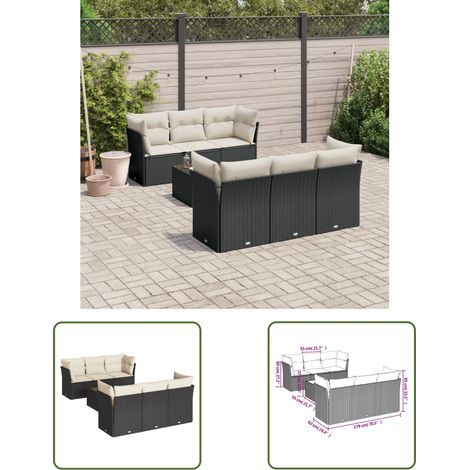 The Living Store Salon de jardin 7 pcs avec coussins noir résine tressée - Ensemble Salon De Jardin - Mobilier De Jardin - Salon De Jardin Design - Meubles De Jardin Résistants - Set Salon De Jardin (1/3)