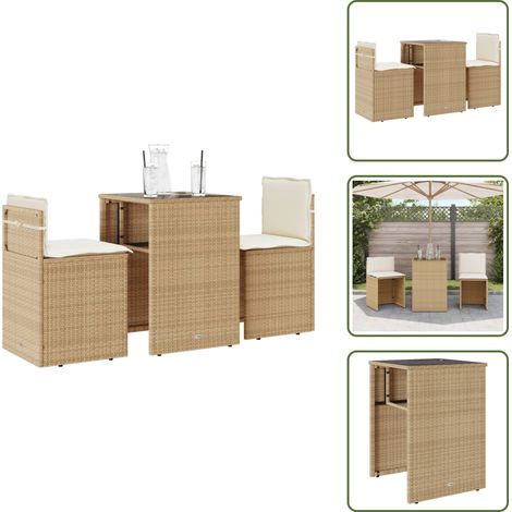 Ratán sintético - vidaXL Sillas y mesita de jardín 3 piezas ratán sintético cojín beige - Muebles de exterior