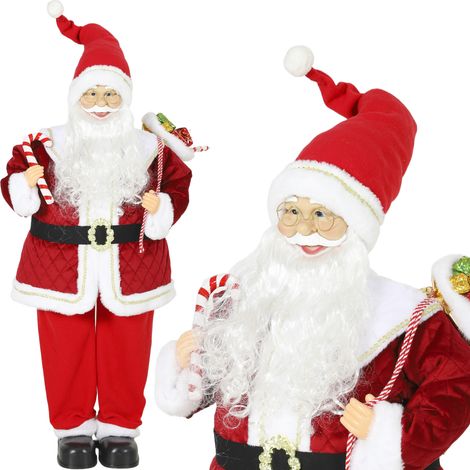 Père Noël animé - HOMCOM - musique tête mobile activation sonore et tactile bras flexibles - velours - 48x32x120cm - rouge (1/5)