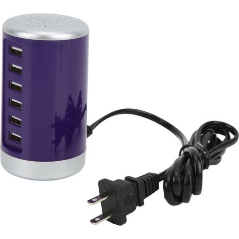 Charging Hub 6 Port 30W Fast Charge Intelligent Recognition USB Charger Station for Tablets US Plug 100‑240VPurple (1/5)