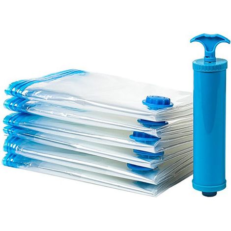 Lot de 6 Sacs de Stockage sous Vide avec Pompe - 80x120cm - Bleu, Sacs de Stockage sous Vide XXL