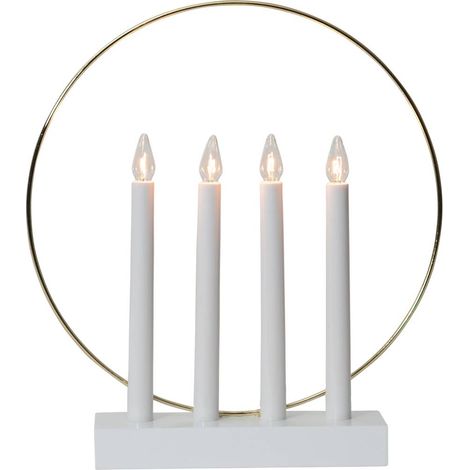 Portacandele a LED in legno bianco con interruttore, decorazione natalizia per davanzale, altezza 35 cm (1/5)