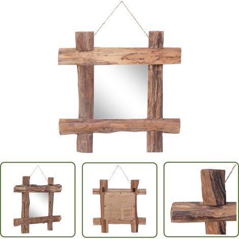 The Living Store Miroir à bûches Naturel 50x50 cm bois de teck recyclé - Miroir Rustique - Miroir Design - Miroir Vintage - Miroir Bois - Miroir Mural (1/5)