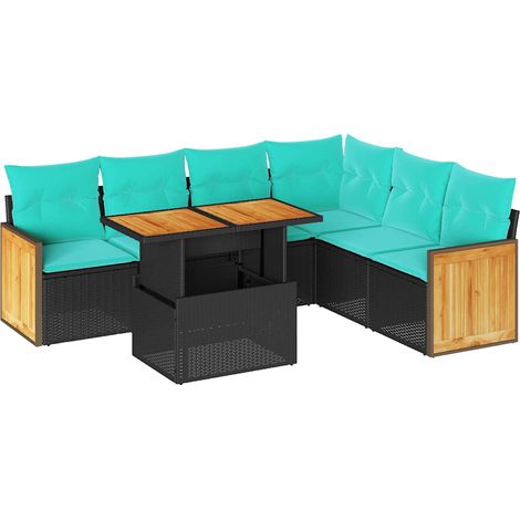 Maison Exclusive - Set Divani da Giardino con Cuscini 7pz Nero Polyrattan Acacia (1/5)