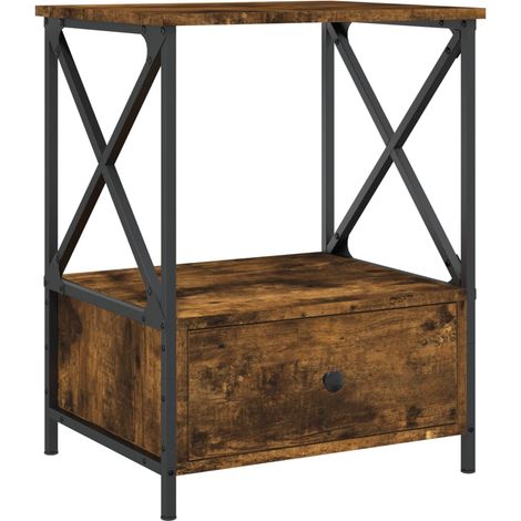 Comodino con cassetto e ripiano 50 x 41 x 65 cm MDF marrone e ferro DEC033666