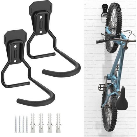 Lot de 2 Crochets Vélo, Supports de Cintre de Vélo en Fer, Support Mural de Rangement pour Vélos Robuste en Forme de L, Support Vertical de Vélo Pratique pour Maison Garage, Noir (1/5)