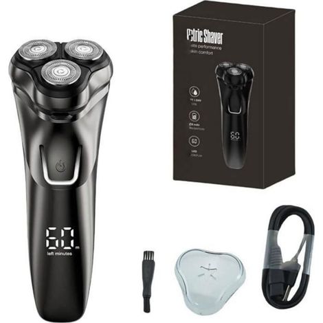 Rasoir Électrique - Lames 4D - Étanche Sec Humide - Tondeuse Intégrée - Autonomie 60 Min - Noir Anthracite - 1 Pièce