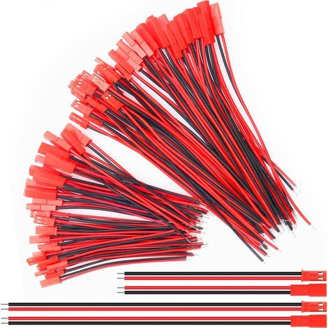 40 Paires JST Connecteur, 22 AWG JST Connecteur Prise, 100mm and 150mm 2 Broches Fiche Mâles et Femelle Connecteur Fil de Câble, pour LED Bande de Lampe RC Bec Jouets Batterie Hélicoptère (1/5)