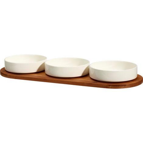 Ensemble de bols en porcelaine pour servir des apéritifs APERIO, 3 x 390 ml, plateau en bambou.