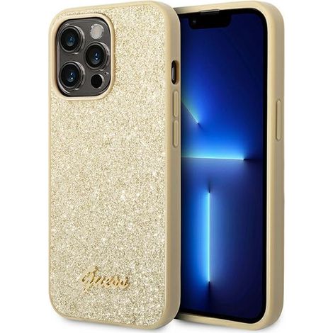 Guess GHUCP14LHGGSHD iPhone 14 Pro 6,1" Gold/Gold Hartschalenetui mit Glitzerschrift (1/5)