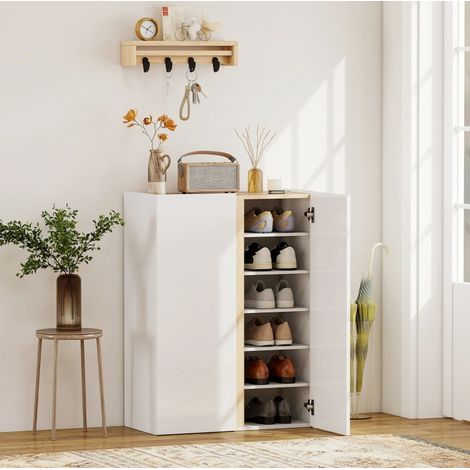 Scarpiera 6 livelli bianca in legno con chiusura soft-close e design senza maniglie (1/5)