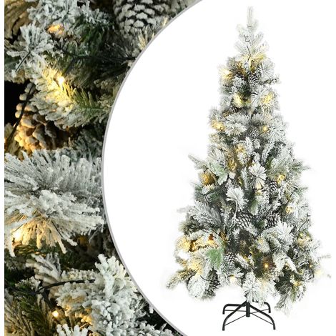 Weihnachtsbaum mit Beleuchtung Schnee und Zapfen 225 cm PVC&PE