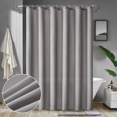Rideau de Douche 240 x 200cm Polyester Anti-Moisissure Déperlant pour la Baignoire Imperméable Rideaux Baignoire Lavable en Machine 16 Crochets Gris (1/5)