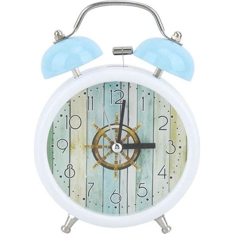 Réveil - Réveil rétro - Double cloche - Veilleuse bleue - Horloge de chevet - Piles (1/4)