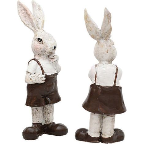 Figurines de lapins de Pâques faites à la main, statue de couple, décorations pour fête de Pâques (1/4)