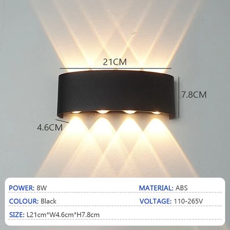 (Lumière blanche - 6000K - Noir 8W) Appliques murales LED modernes, étanches, pour intérieur et extérieur : salon, couloir, cour, jardin. (1/5)