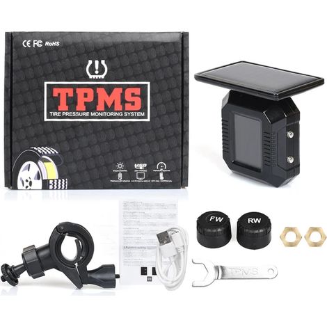 Système de surveillance de la pression des pneus (TPMS) pour motos capteurs externes à énergie solaire alarme de pression des pneus. (1/5)