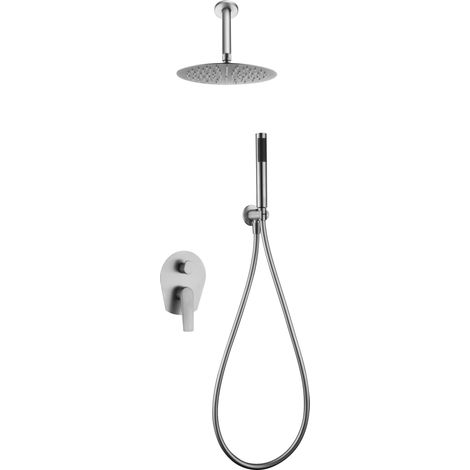 Set doccia incasso con monocomando  Modello PAROS  Colore grigio  Finitura in acciaio [ IMEX® ]