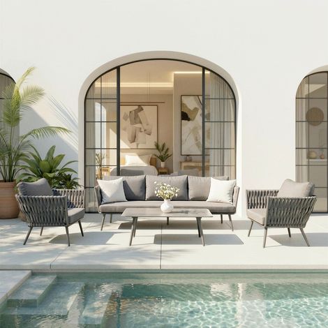 Mömax Loungegarnitur Mila Dunkelgrau Aluminium/Outdoorstoff (1/5)