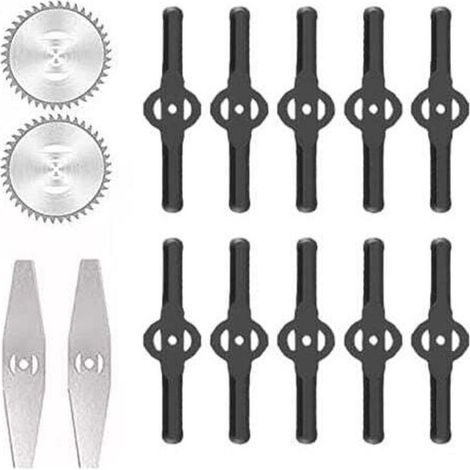 Accessoire pour coupe-bordure – Lames de désherbeur électrique en acier inoxydable – 2 lames circulaires et 10 lames nylon – Pour coupe précise du gazon (1/5)