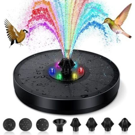 Fontaine Solaire Extérieure Flottante, 3W Pompe Bassin Solaire avec Batterie, Lumières Colorées LED et 7 Buses, pour Exterieur Jardin, Bain d'oiseaux, Piscine, Etang, Bassin