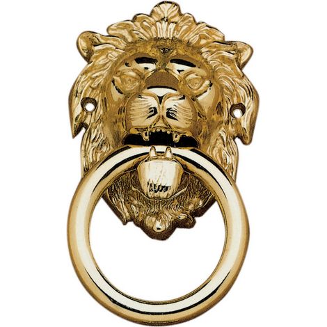 Battente per porta mod Leone con anello ottone finitura oro lucido h 150 mm (1/2)