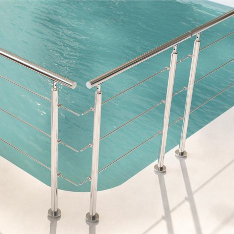 Garde-corps en inox 304 à 3 traverses – Longueur 150 cm – Fixation à plat pour terrasse ou escalier