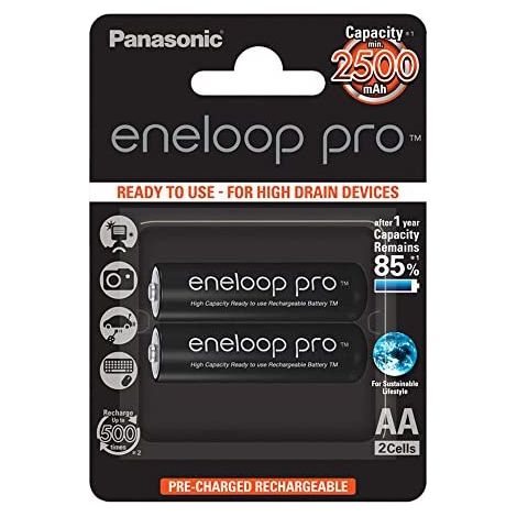 Panasonic BK-3HCDE-2BE Eneloop Pro Batterie Ricaricabili AA NiMH 2500 mAh 1,2 V 500 cicli 2 pezzi (1/5)