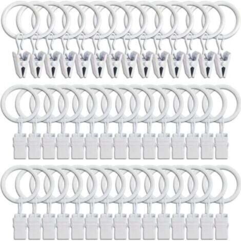 45PCS Anneaux à rideaux avec pinces - blanc, pinces à rideaux solides, crochets de fixation pour tringle de tension, crochets décoratifs pour rideaux et cadres de fenêtres à trou métallique I.D (1/4)