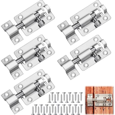 Juego de 5 piezas de cerrojos y cerraduras para puertas, que incluye cerrojos, pestillos de acero inoxidable para puertas correderas y cerraduras de acero inoxidable para cerrojos de puertas corredera (1/5)