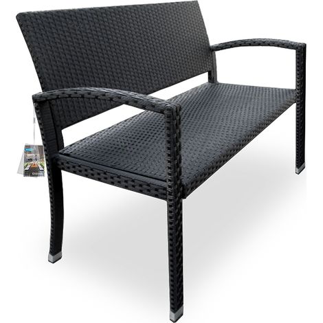 Poly Rattan Garden Bench 2 Seater  Black