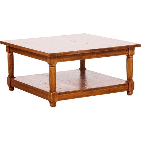 Country-style solid lime wood walnut finish smoking coffee table. Made in Italy